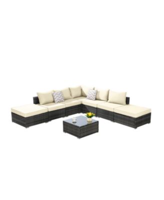 Outdoor Wicker Patio Sofa Set with Cushions & Table