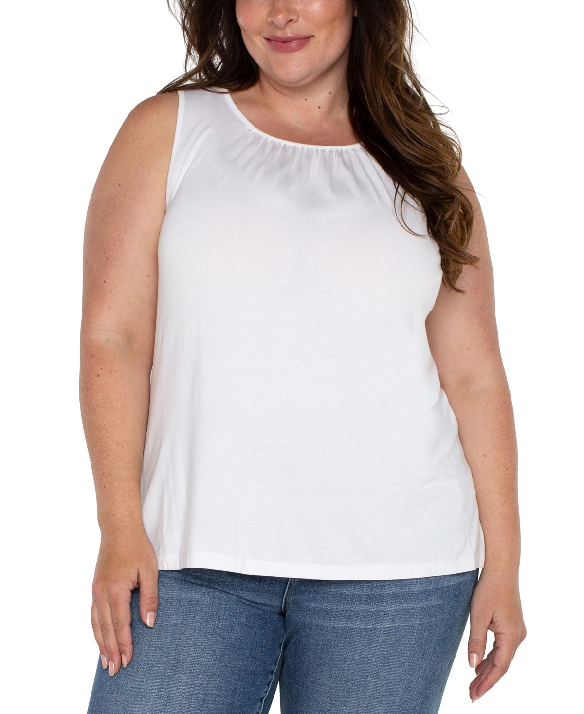 Liverpool Los Angeles Plus Size Sleeveless Scoop-neck Top In White
