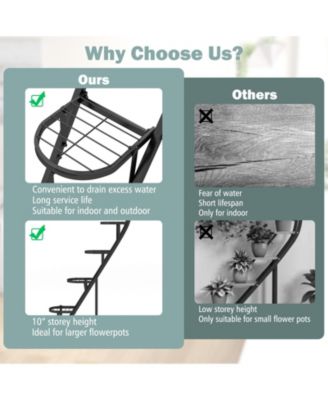 5 Tier Metal Plant Stand with Hanging Hook for Multiple Plants