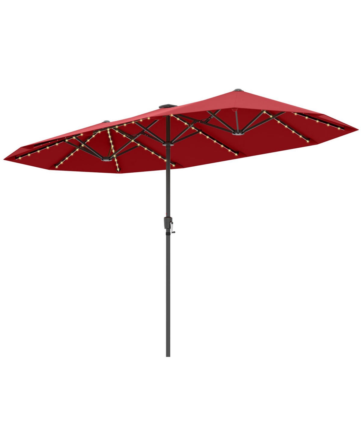 13 Ft Large Patio Umbrella with Led Solar Lights and Crank Handle - Red