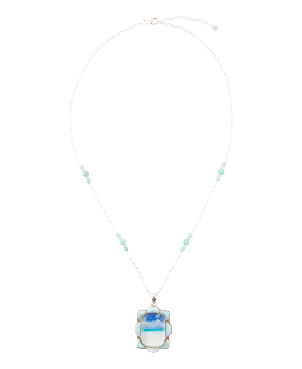 Scenic Beach Blue Larimar and Sterling Silver Pendant Necklace - Genuine Larimar