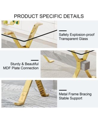 Streamdale Modern Glass Dining Table Gold Legs 79"
