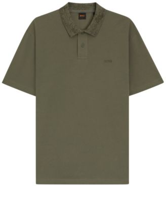 Men's Patterned Collar Cotton-Pique Polo Shirt