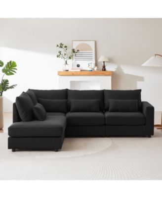 Streamdale 100" Convertible L-Shaped Linen Sofa with Ottoman & Cushions - Black