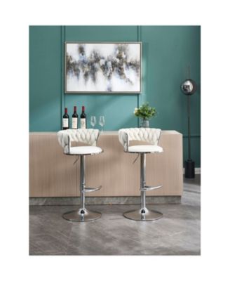 Cream Velvet Bar Stools (Set of 2) Adjustable Height