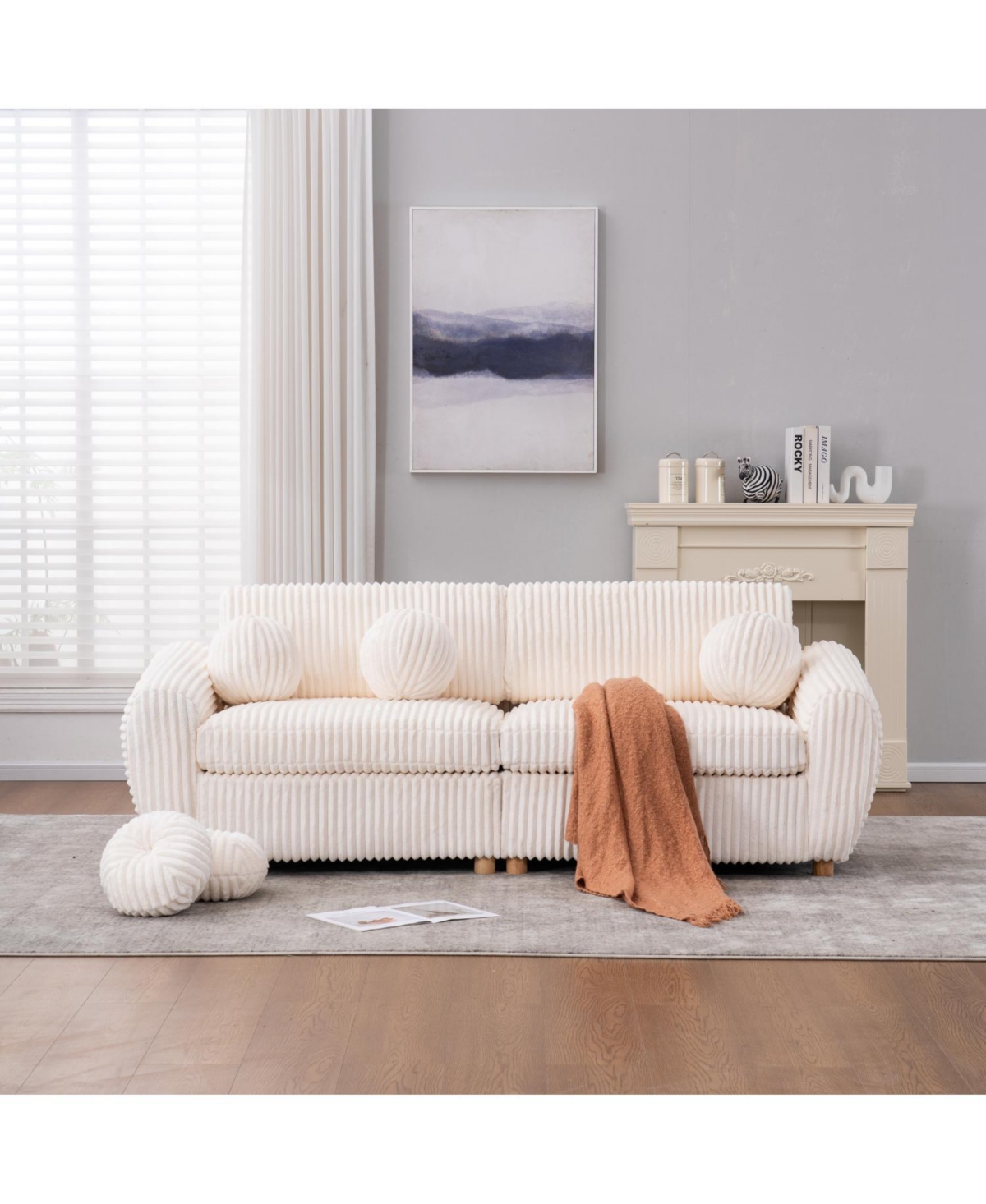 Streamdale 84" White Corduroy Sofa Couch