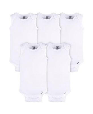 Baby Boys or Baby Girls White Sleeveless Onesies Bodysuits, 5-Pack