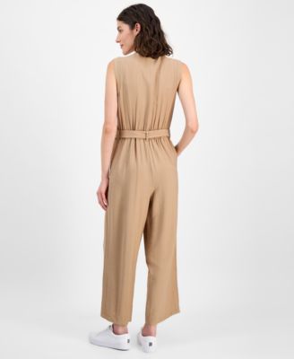 Women's Sleeveless Wide Leg Belted Jumpsuit