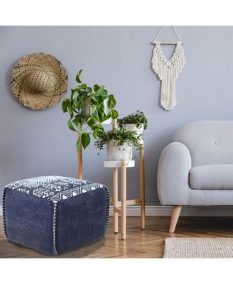 18" Blue 100% Cotton Ottoman