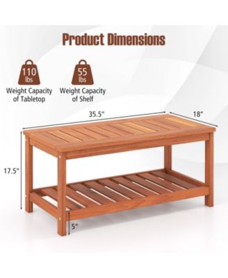 2-Tier Patio Coffee Table with Slatted Tabletop and Shelf