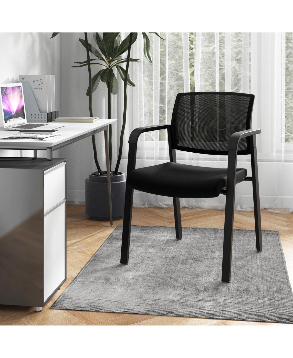 Set of 2 Stackable Reception Room Chairs with Padded Seat-Black