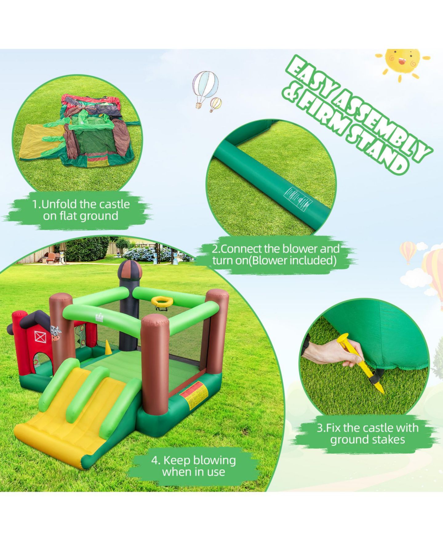 Детские игрушки GOUUN 6-in-1 Inflatable Bounce House with Double Slides, 140" x 130" x 87", Ages 3-10, цвет: Зелёный — фото 9