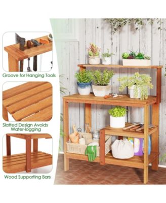 Outdoor Garden Potting Wood Planting Workstation with Open Shelves