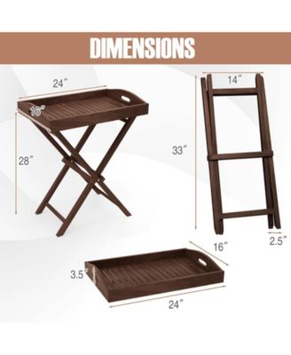 Solid Teak Wood Tray Table with Removable Tray Top for Patio and Garden