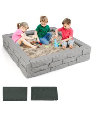 2-In-1 HDPE Kids Sandbox with Cover and Bottom Liner