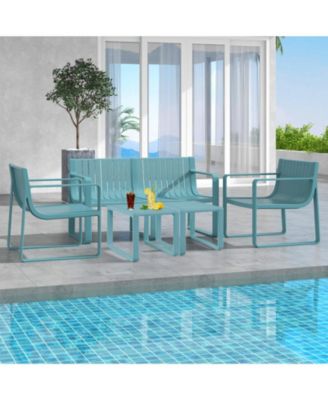 Weather-resistant Plastic 2-Person Bench with Curved Backrest-Blue