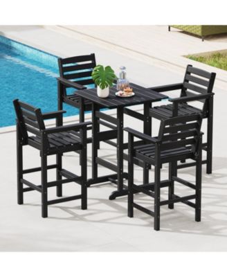 30 Inch Square Bar Table Dining Table with Slatted Tabletop for Poolside