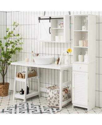 Bathroom Tall Freestanding Storage Cabinet with Open Shelves and Drawer