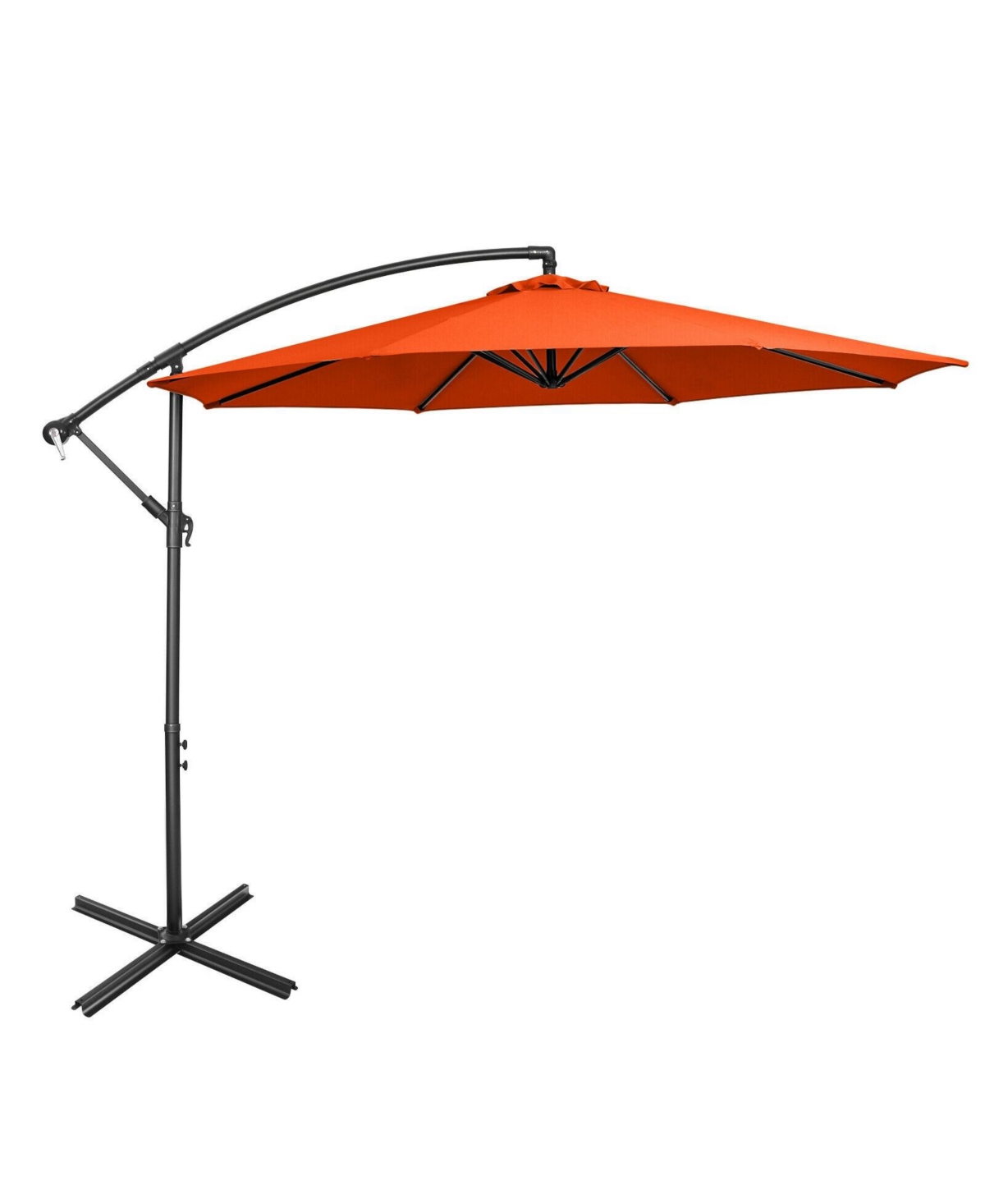 10 Feet Offset Umbrella with 8 Ribs Cantilever and Cross Base - Orange
