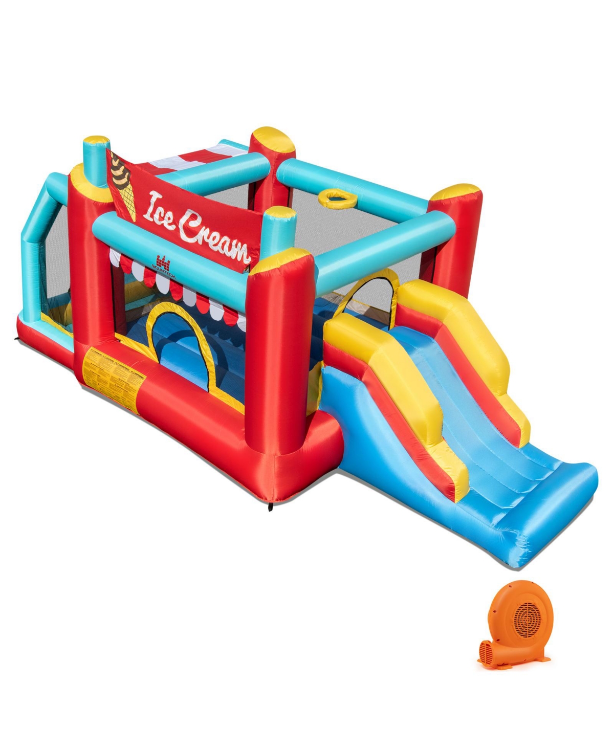 5-in-1 Ice Cream Inflatable Bounce House with Ball Pit and Slide with 520W Blower - Blue