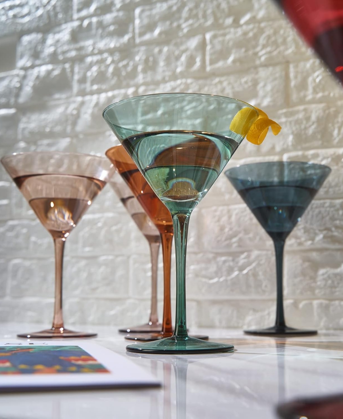 The Wine Savant Classic Art Deco Pastel Muted Martini Glasses, Set Of 6
