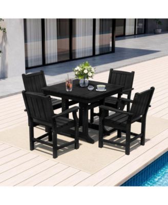 5-Piece HDPE Plastic Patio Outdoor Dining Set with Arm Chairs in Black