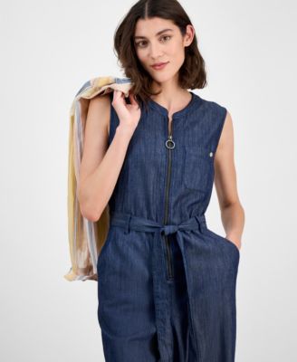 Women's Belted Zip-Front Jumpsuit