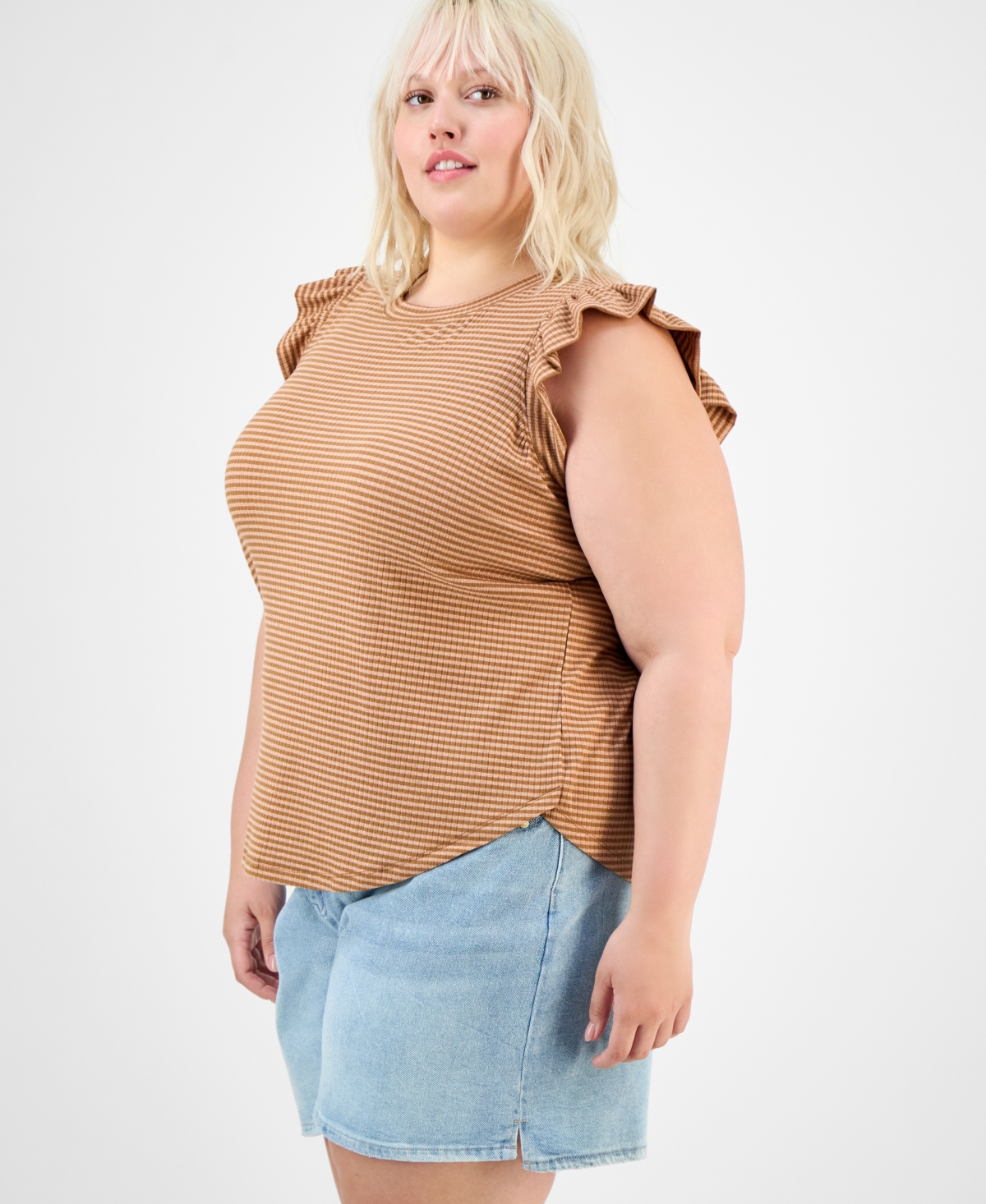 Democracy Plus Trendy Ruffle Cap-sleeve Top