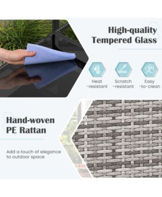 Outdoor Bar Cart Wicker Buffet Serving Cart with Cabinet and 8 Hooks-Gray