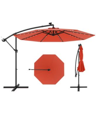 10 Feet Solar Offset Hanging Umbrella with 40 Lamp Beads and Solar Panel-Orange