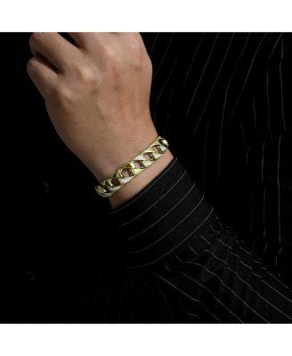 Men's Sterling Silver Iced Out Cubic Zirconia Miami Cuban Chain Bracelet