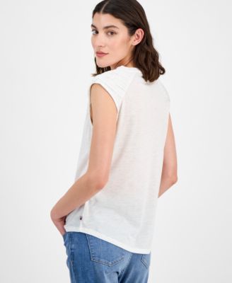 Women's Ruched-Shoulder Sleeveless Top