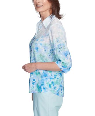 Petite Placed-Print 3/4-Sleeve Shirt