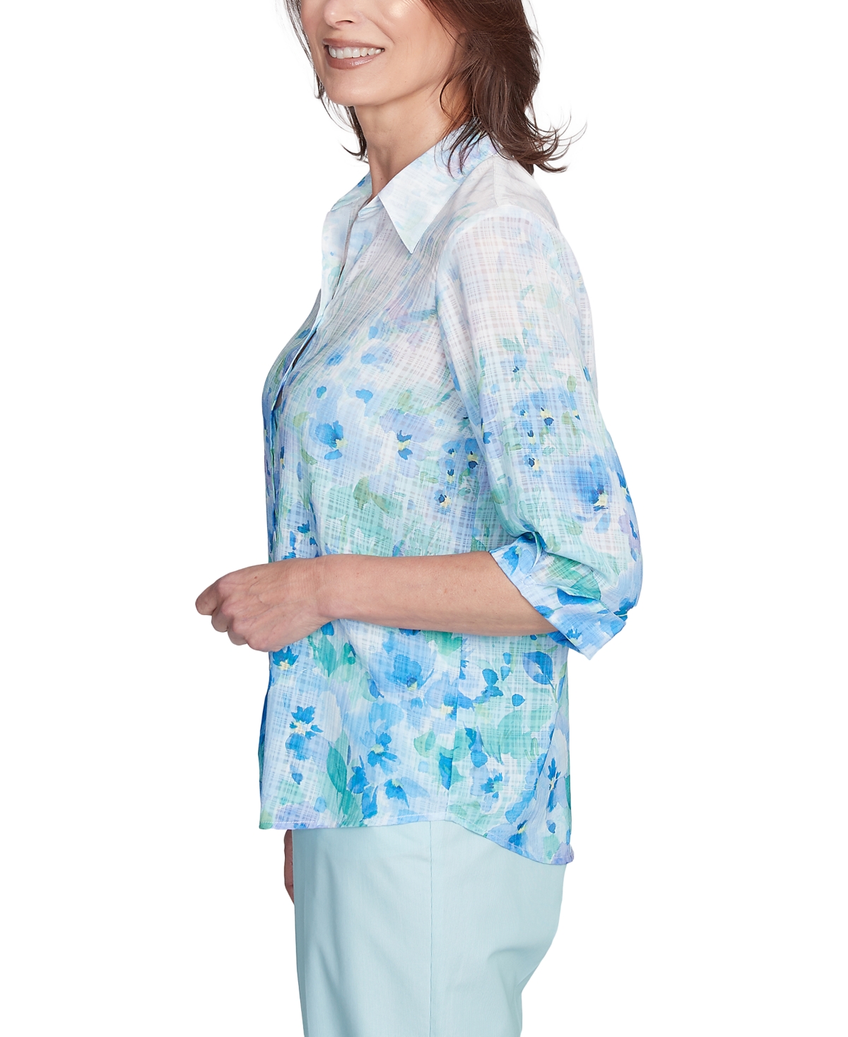 Alfred Dunner Plus Size St. Thomas Border Floral Button Down Top In Multi