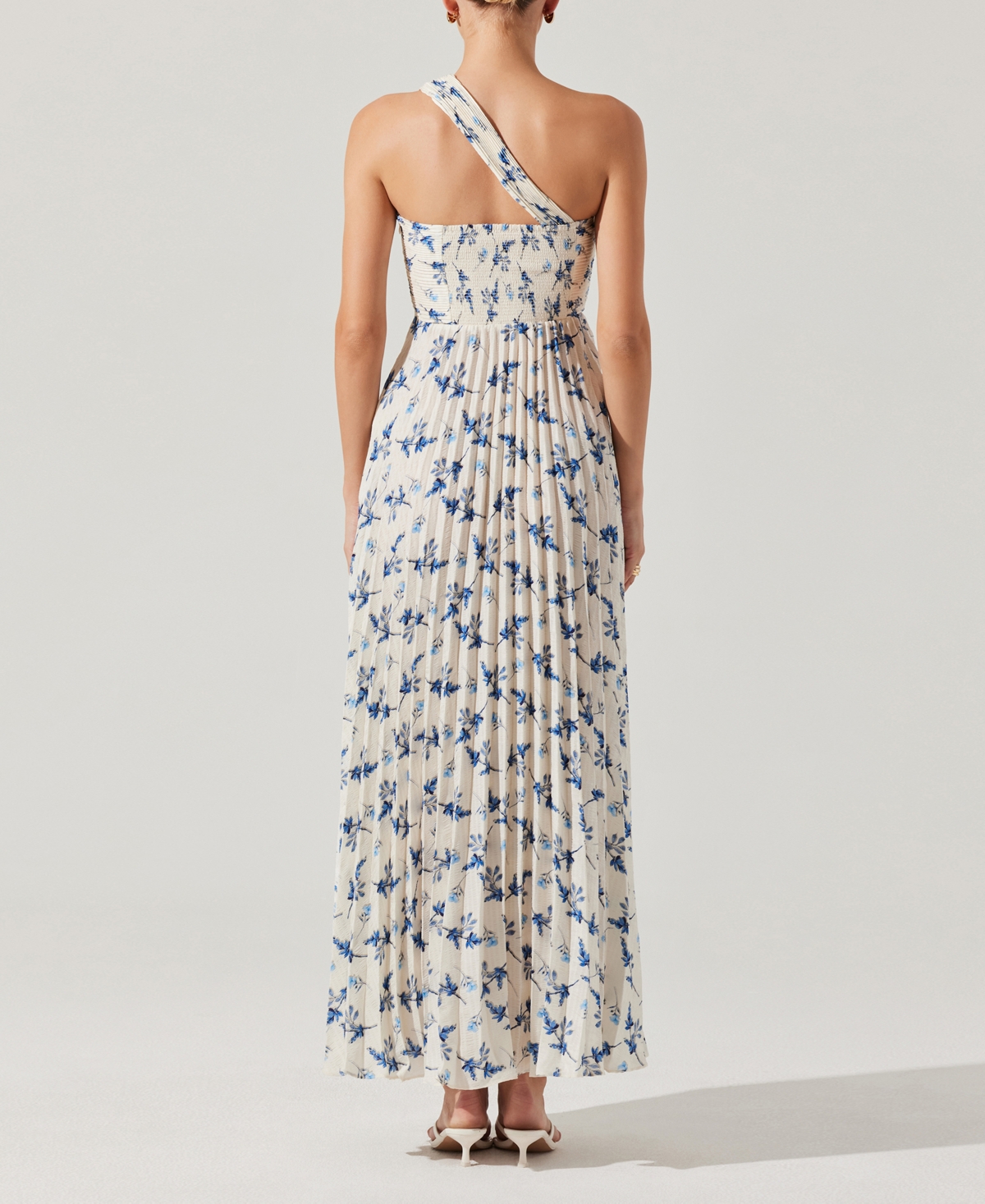 Astr The Label Rasya Floral Pleated One-shoulder Maxi Dress