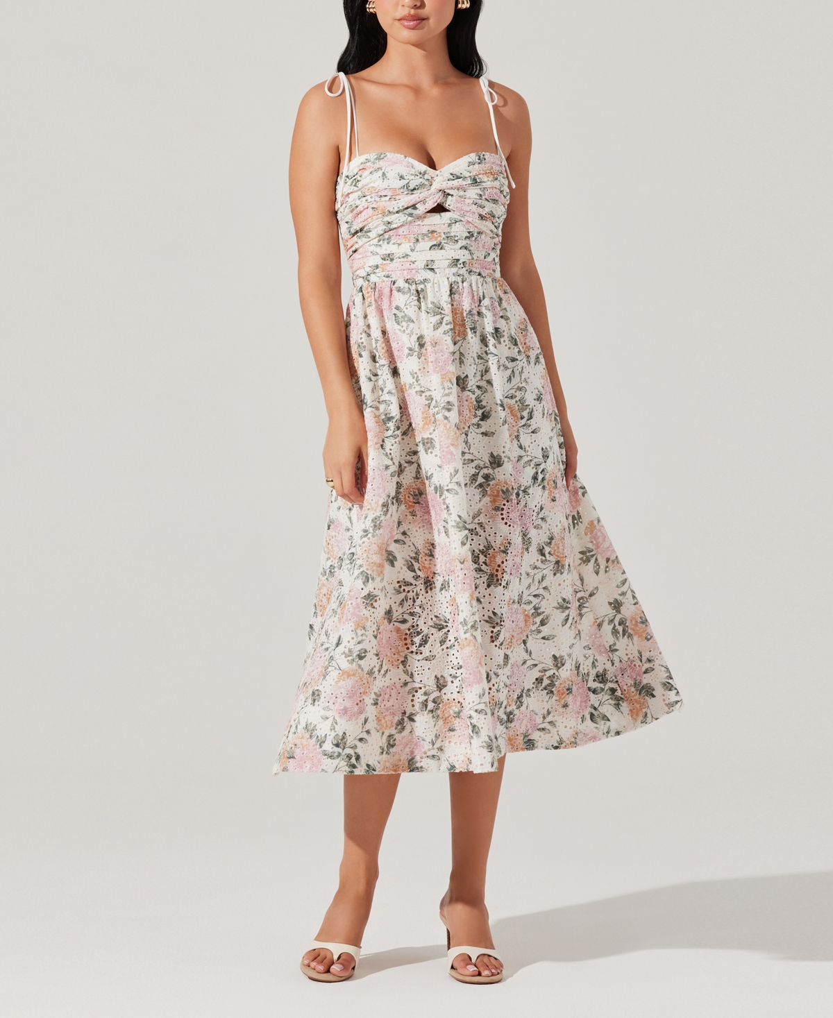 Astr The Label Sariah Eyelet Embroidery Floral Print A-line Dress In White
