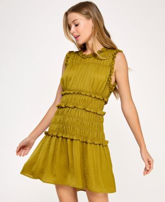 B Darlin - Juniors' Gathered Satin Sleeveless A-Line Dress