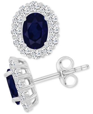 Cubic Zirconia Green Stone Oval Halo Stud Earrings in Sterling Silver