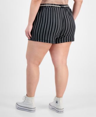 Trendy Plus Size Striped Rope-Belt Shorts