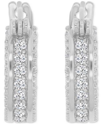 Cubic Zirconia Huggie Hoop Earrings in Sterling Silver
