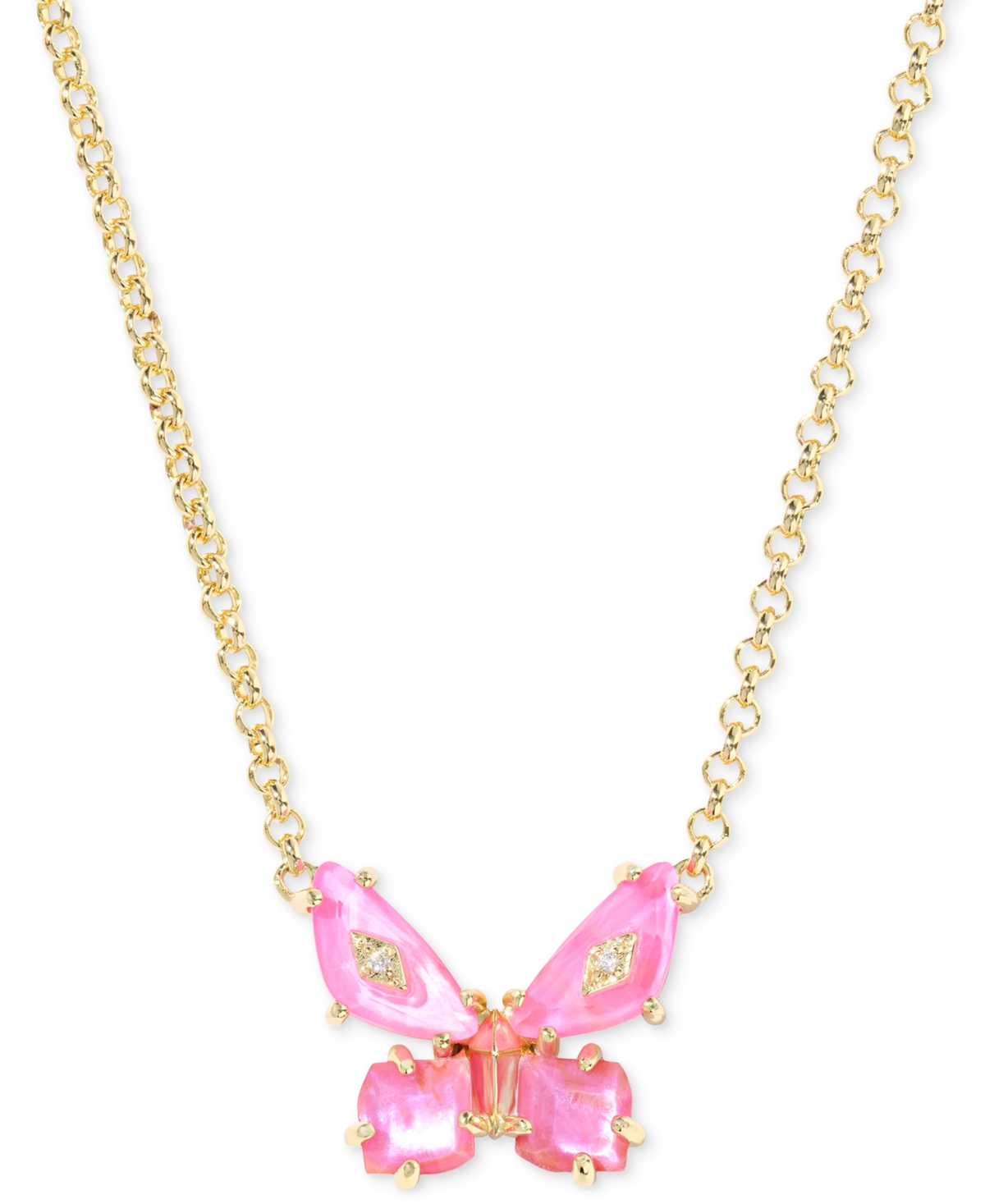 Mixed Stone Butterfly Pendant Necklace, 16" + 3" extender - Pink Mix