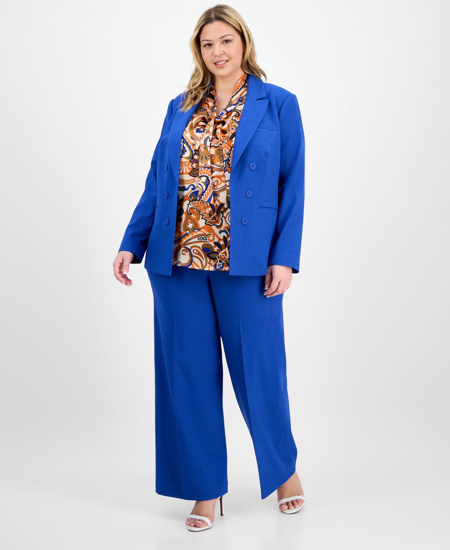 ASL Plus Size Faux Double-Breasted Boyfriend Blazer