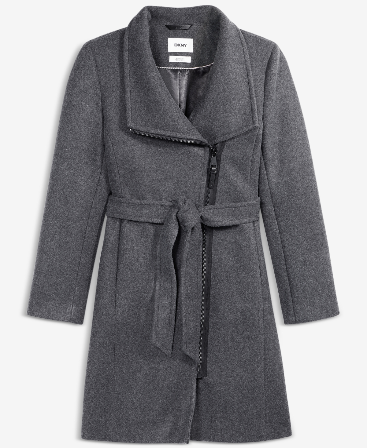 Dkny Women's Asymmetric Front-zip Belted Coat, Exclusively At Macy's In Gray