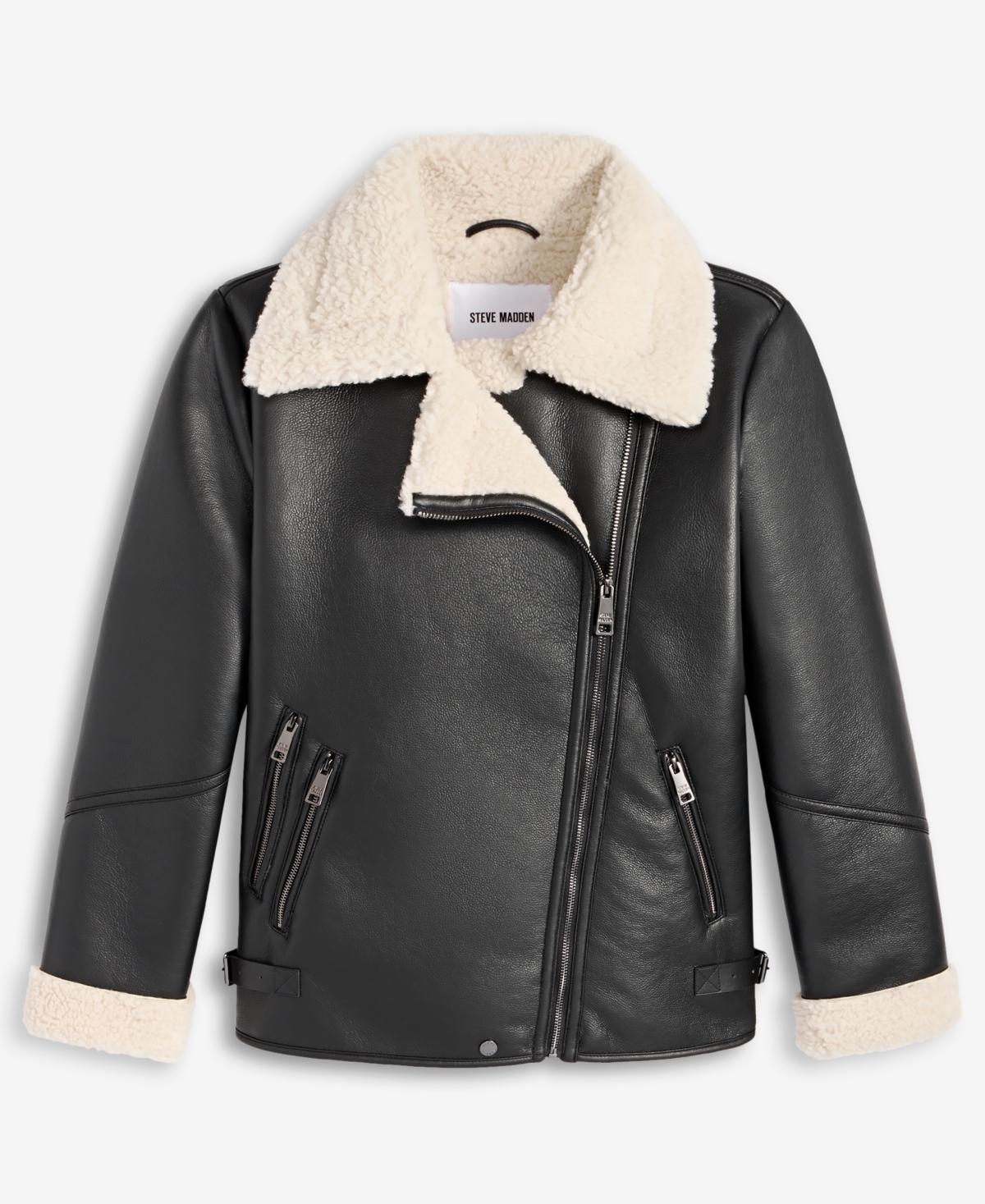 Steve Madden Women's Asymmetric Faux-shearling Coat In Black
