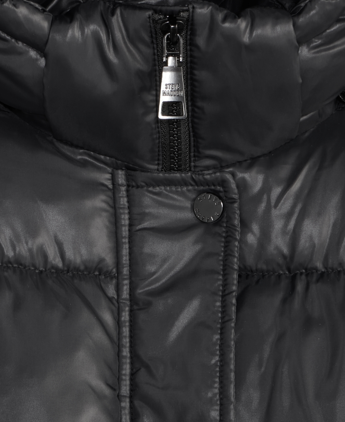 Steve Madden Women's Shiny Hooded Maxi Puffer Coat In Black