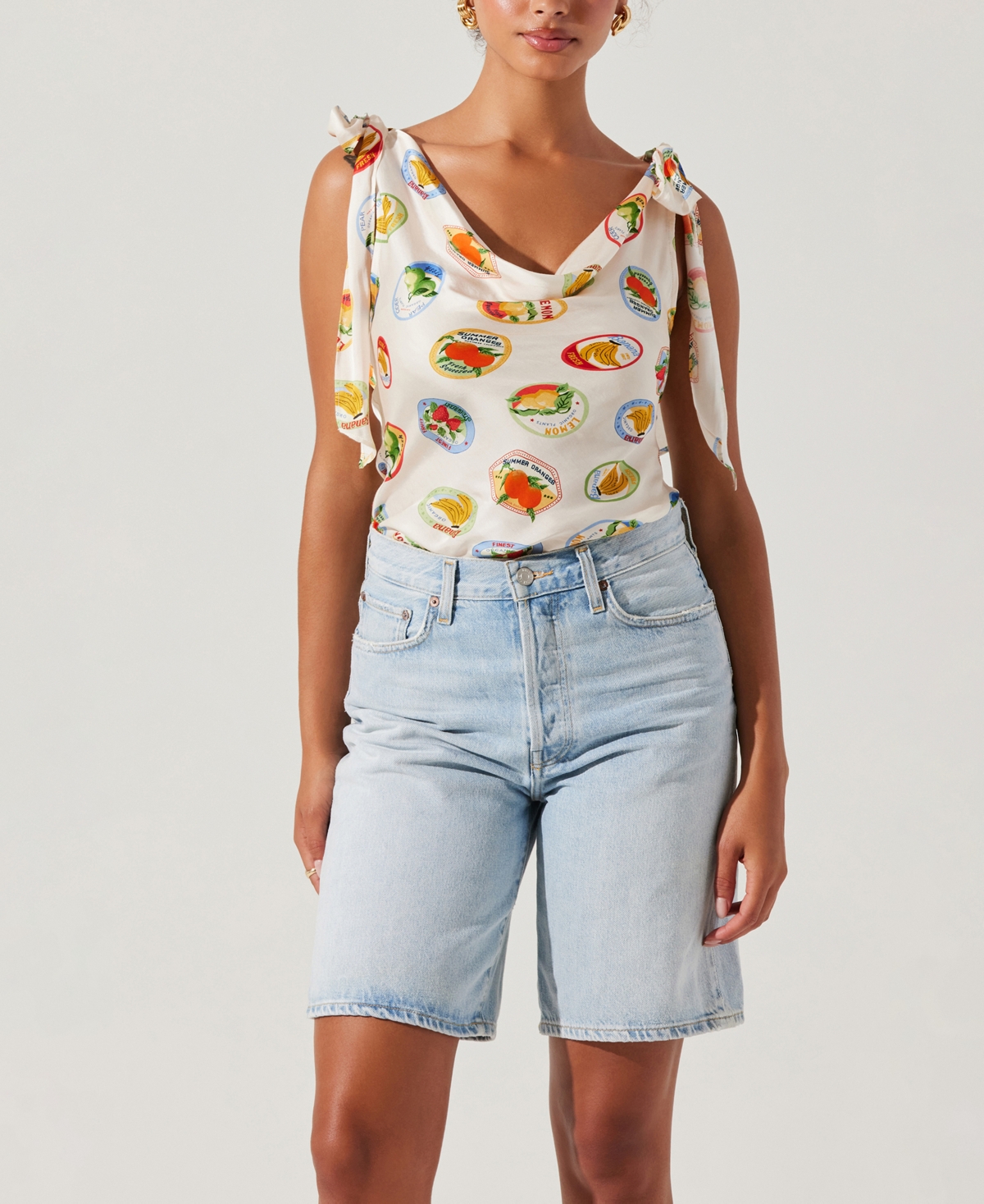 Women's Allexina Cowlneck Shoulder-Tie Top - Ivory Fruit Cocktail