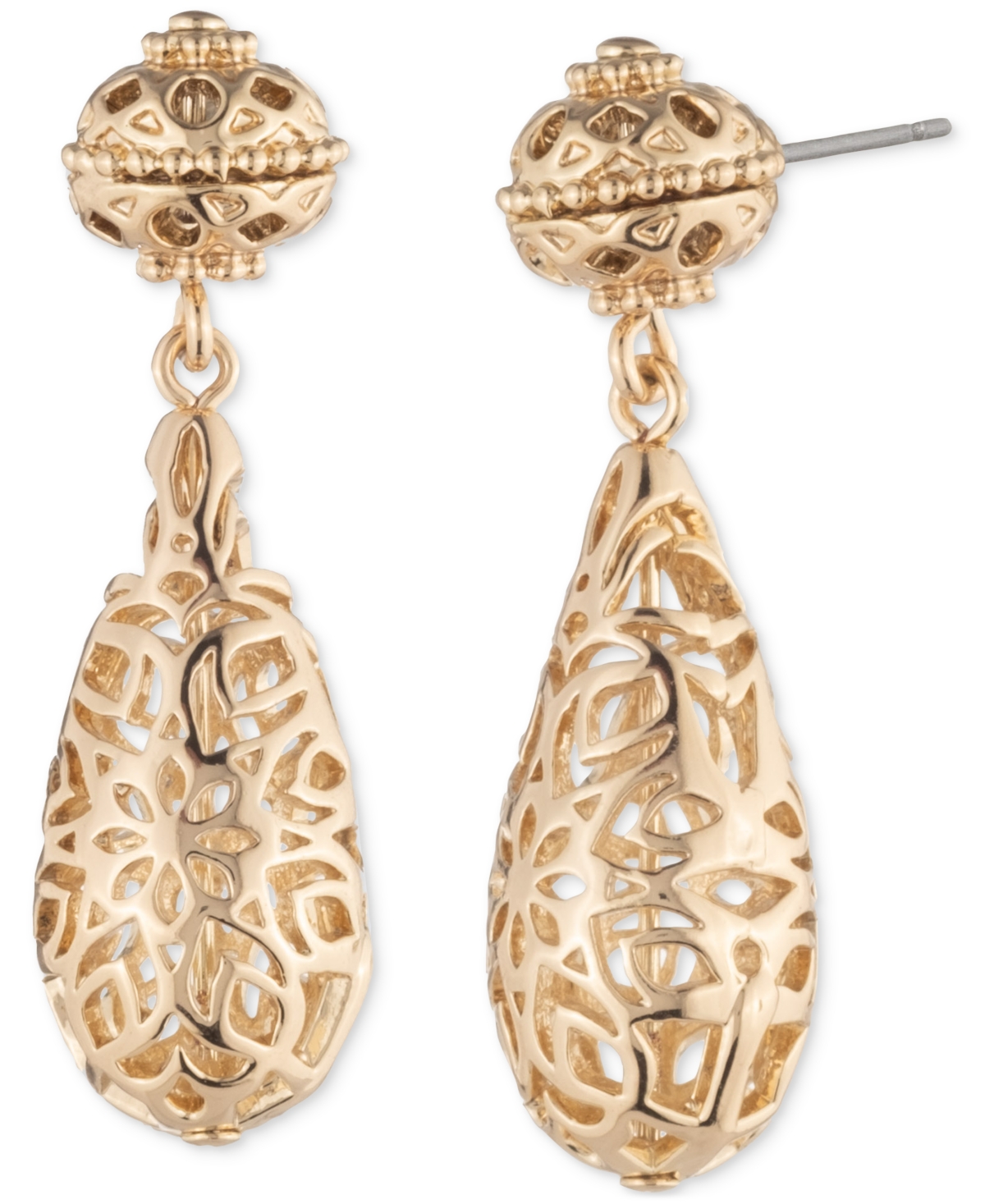 Gold-Tone Filigree Tear-Shape Drop Earrings - Gold