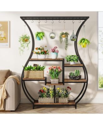 6-Tier Plant Stand, 70.9 Inch Tall Plant Shelf with 10 Hanging Hooks, Vase Shape Ladder Plant Stand, Multi-Purpose Plant Display Rack