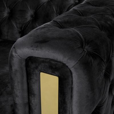 Luxurious Velvet Tuxedo Sofa with Golden Accents