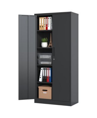 72&amp;#x22; Black Metal Garage Storage Cabinet with 4 Shelves and Doors